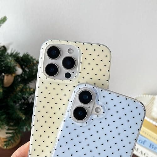 CHEDEMK Compatible with iPhone 16 Case, Fashion Cute Aesthetic Polka Dot Phone Case for Women, Shockproof Slim Soft TPU and Hard PC Protective Phone Cover for iPhone 16 6.1", Yellow thumbnail 4