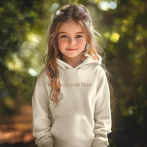 KEEVICI Cute Christian Graphic Hoodies For Girls Faith Over Fear Hoodie Kids Jesus Sweatshirt Religious Bible Verse Pullover thumbnail 4