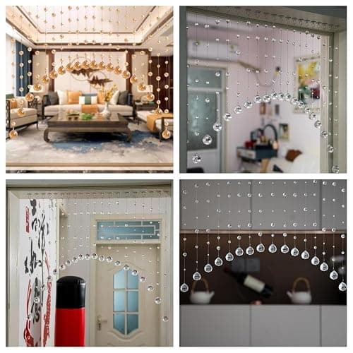 Hanbinsen 20 Strings Crystal Beaded Curtain, Arched Door String Curtain, Hanging Doorway Room Divider Suitable for Home, Coffee House, Bedroom, Restaurant. (Clear) thumbnail 6