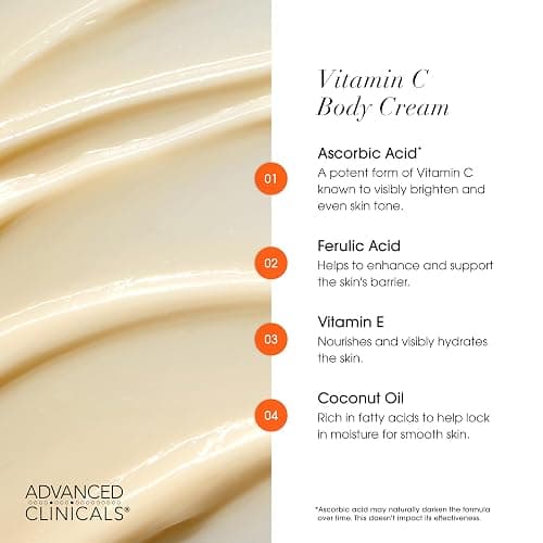 Advanced Clinicals Vitamin C Cream. Advanced Brightening Cream. Anti-aging cream for age spots, dark spots on face, hands, body. Large 16oz. thumbnail 5