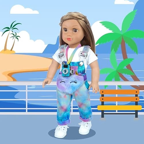 ZITA ELEMENT 7 Pcs American 18 Inch Doll Clothes and Accessories - 18 Inch Doll Clothes Set with Backpack, Waist Bag, Cell Phone, Tablet, Camera thumbnail 7