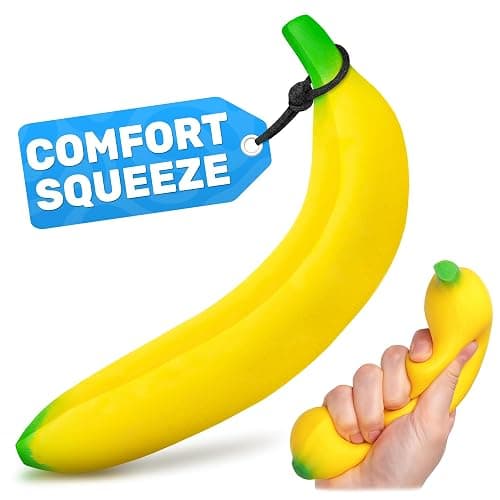 Tesorrio Fake Banana Stress Relief Fidget – 6.7 x 1.4 in Soft PU Foam Desk Accessory | Lightweight Squeeze Fidget for Adults | Novelty Office Decor & Relaxation Tool - Image 1
