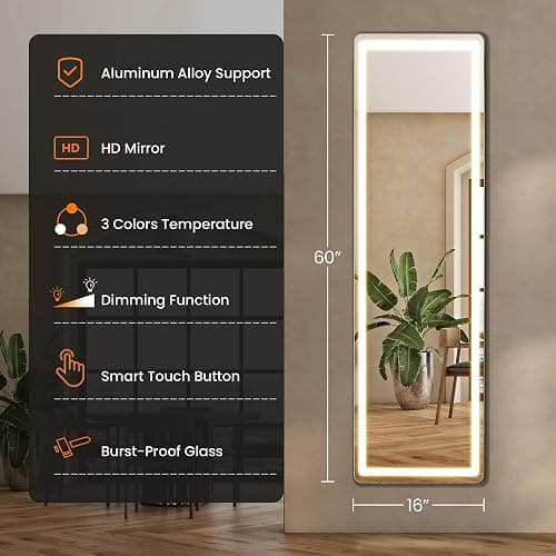 NEWBULIG Full Length Mirror, Full Body Floor Mirror with Aluminum Alloy Thin Frame, Wall or Standing Mirror for Bedroom, Living Room, Dressing Room thumbnail 2