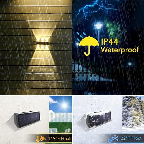 Mrzxy Solar Lights Outdoor Waterproof 3000K Warm Aluminum Up and Down Wall Sconce Dusk to Dawn 2PACK for Outside, Fence, Yard, Sign Christmas Decorative Lighting thumbnail 9