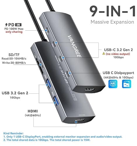 USB C Video Output Hub, 3 USB-C & 2 USB-A 3.2 10Gbps Ports, 4K@60Hz HDMI, 100W PD, SD/TF, USBC Splitter Dual Monitor Adapter for MacBook Pro/Air, iMac, iPad Pro, XPS, Surface, Galaxy S22,Samsung DEX thumbnail 2
