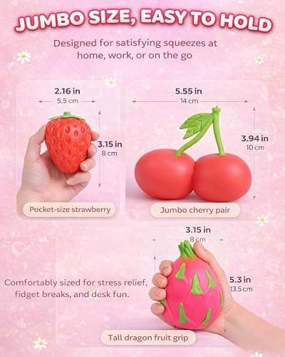 Jumbo Squishy Cherries 5.5 Inch, Giant Slow Rising Fruit Stress Toy, Realistic Sensory Fidget Food for Anxiety Relief, Large Soft Squeeze Ball for Kids Adults, Cute Desk Decor(Type b) thumbnail 7