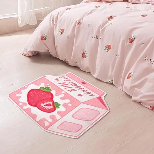 Kitcmat Cute Pink Fruit Strawberry Milk Rug Non-Slip Soft Washable Funny Irregular Shaped Bath Mat for Bathroom, Bedroom Living Room, 25.6"x27.5" thumbnail 6