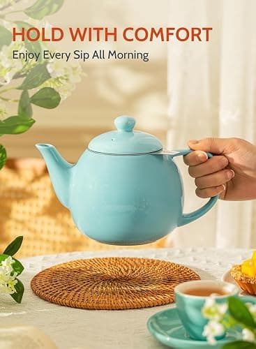 Sweese Teapot, Porcelain Tea Pot with Stainless Steel Infuser, Blooming & Loose Leaf Teapot - 27ounce, Turquoise thumbnail 5