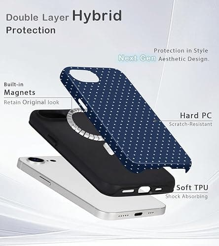 Amzfield Compatible with iPhone 16e/17e Case Compatible with Magsafe Cute Striped Aesthetic Magnetic Women Girls Girly Dual Layer Hybrid Protection Case for iPhone 16e for iPhone 17e, Navy Blue thumbnail 2