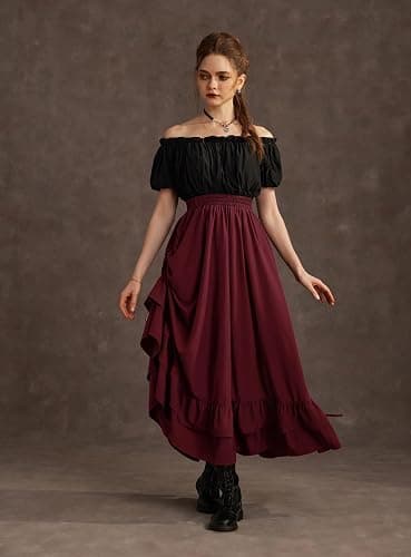 Scarlet Darkness Maxi Skirts for Women Renaissance Skirt Long Flowy Layered Medieval Skirt thumbnail 7