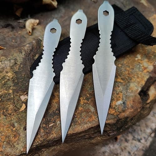 Fixed Game Training Stainless Steel Throwers, Silver 3pcs w/Sheath thumbnail 3