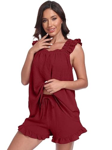 Lepunuo Pajamas for Women Summer 2 Piece Pjs Ruffle Tank Top Shorts Sleepwear Sets Cute Bridal Pajama Outfits thumbnail 5