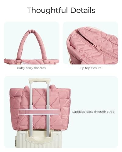 BAGSMART Tote Bag for Women, Puffy Tote Bag with Zipper, Large Quilted Shoulder Bag with Compartments for Travel, Work, Gym thumbnail 5