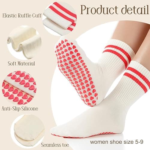 Halfchet 5 Pairs Women Pilates Grippy Socks Crew Half Calf Yoga Socks for Pilates Fitness Workout Hospital thumbnail 4