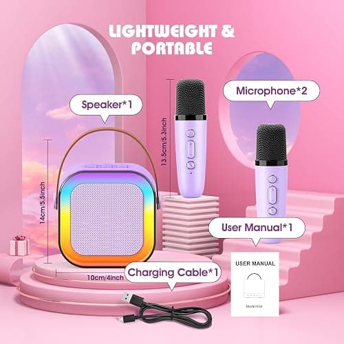Dislocati Girls Toys Age 3-15, Karaoke Machine 2 Microphones Kids Toys for 3-12 Year Old Girls Birthday Presents Microphone for Kids 3-12 Year Old Girls Christmas Xmas Gifts thumbnail 4