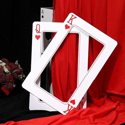 2 Pcs Casino Night Party Decoration 24 x 15 Inch Jumbo Playing Cards Giant Playing Card Board Cut Out Casino Photo Booth Prop Frame Vegas Party Decoration for Carnival Poker Night Decor (K,Q) thumbnail 2
