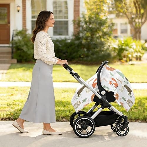 Bush Animal Fox Infant Car Seat Cover Baby Girls Stroller Carseat Covers Canopy Muslin Breathable Soft Lightweight Sun Shade Universal Fit thumbnail 5