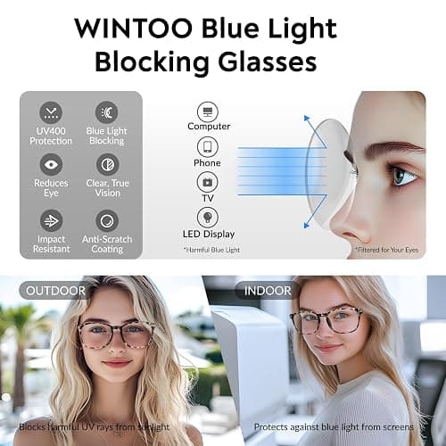 WINTOO Blue Light Glasses for Woman Men | 99% Blue Light Blocking Glasses for Computer Gaming TV Phone Screen Square Frame | Anti Eyestrain & UV Glare Protection - 5 Pair thumbnail 6