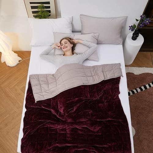 Satwip Pink Weighted Blanket 15 Pounds, Fuzzy Warm Flannel Throw Blanket with Soft Breathable Sanded, 48 x 72 inches, Red Pink thumbnail 2