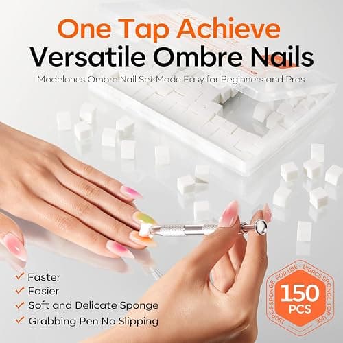 Modelones 150pcs Nail Sponges for Ombre, Nail Art Sponge with Grabbing Pen Reusable Soft Sponges for Gradient Ombre Blush Chrome Design Effects Professional Nail Stuff Supplies DIY thumbnail 5