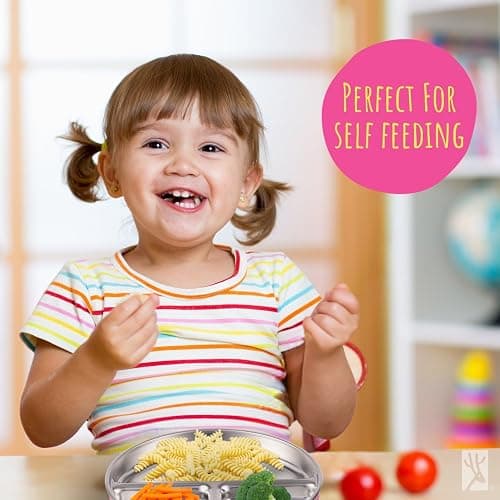 Elk and Friends Kids Stainless Steel Divided Plates with Silicone Suction Sleeves | Lids Included | Suitable for Babies/Toddlers | Dishwasher Safe | Stay Put Dinnerware | Snack Dishes | 2 Pack thumbnail 9