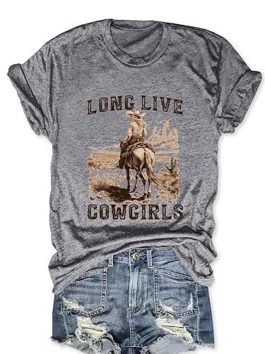 Savarana Western Cowgirls Shirts Women Vintage Graphic Tee Tops Funny Letter Print Country Music Tshirt - Image 1