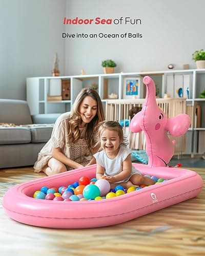 QPAU Splash Pads for Toddlers 1-3, Pink Elephant Toy Splash Pad for Kids, Outdoor Play Mat for Babies, Inflatable Sprinkler Pool for Birthday Girl Gifts 1 Year Old Girl - Pink Elephant thumbnail 2