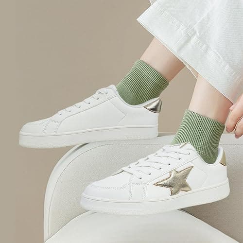 Niluber Star Sneakers for Women Low Top Comfortable Cushioned White Gold Sliver Leopard Platform Sneakers Lace Up Red Glitter Platform Party Shoes thumbnail 2