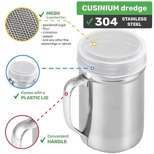 CUSINIUM Powdered Sugar Shaker Duster - With Handle - Cinnamon Shaker For Coffee Bar - Fine Mesh Dredge - 6 ounce | Style: Fine thumbnail 3