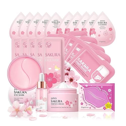 Pamper Gifts for Women, Sakura Skin Care Sets & Kits, Skincare Set for Teenage Girls with Cream,Serum,Toner,Cleanser,Eye Mask,Sleep Mask,Mud Mask,Lip Mask for Exfoliating Hydrating (24PCS) - Image 1
