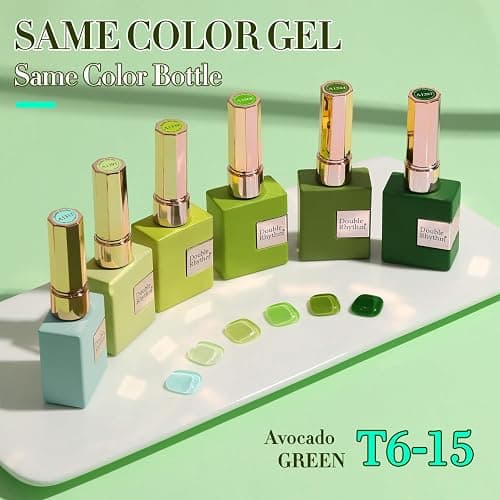 Double Rhythm 6 Pcs 15 ML Gel Polish Set Same Color Same Bottle Soak Off Gel Polish Kit Nail Art Manicure Salon DIY at Home for Women (Light Dark Green Olive Teal-T6-15) thumbnail 4
