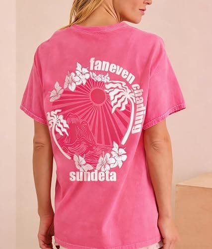 Womens Teens Oversized Graphic Tshirts Y2k Flower Fruit Vintage Tees Beach Surfer Casual Short Sleeve T-Shirts thumbnail 6