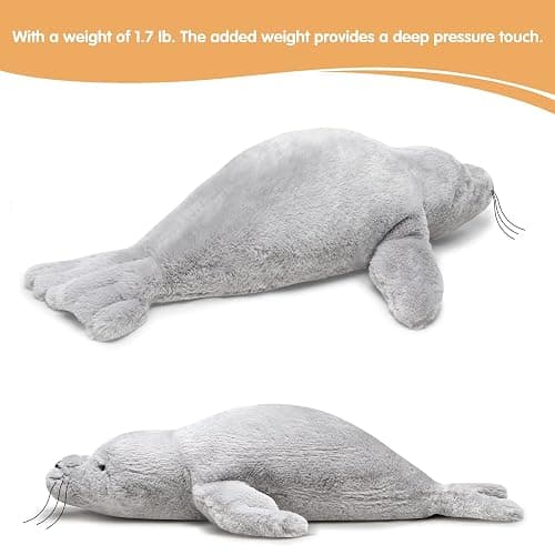 CSVBTRF Weighted Stuffed Animals, 2 lb, 23" Seal Plush Gift for Kids - Grey Hug Seal Plush Animals thumbnail 5