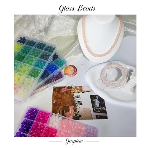 2500PCS 8mm Glass Beads Bracelet Making Kit, 96 Colors Crystal Beads for Jewelry Making, 4 Box Round Beads Suitable for Beginners thumbnail 2