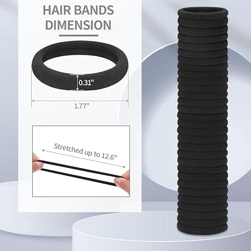 150 Pcs Seamless Elastic Hair Ties No Damage for Thick & Thin Hair, Ponytail Holders, Elastics, Soft Pony Tails Bands for Women, All Black thumbnail 2