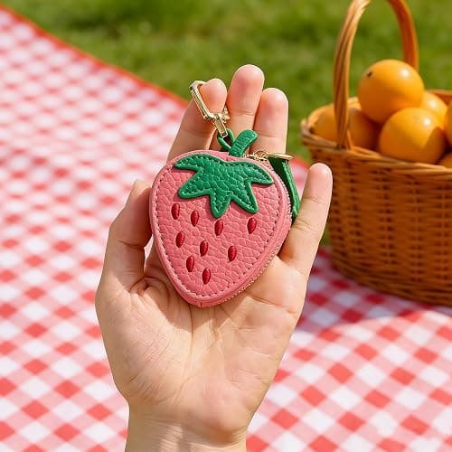 shuielai Cute Fruit Coin Purse Keychain, Mini Leather Bag Charms & Pouch Holder for Keys, Handbag, Backpack, Tote Kawaii Strawberry Lemon Charms Accessories Gift for Girls Women (WXC251204) thumbnail 2