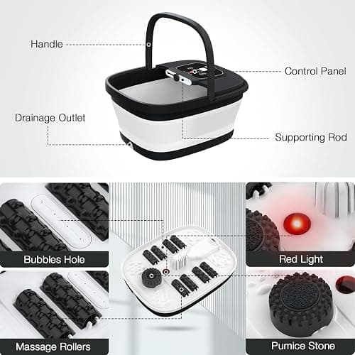 HOSPAN Collapsible Foot Spa with Heat, Bubble, Red Light, and Temperature Control, Foot Bath Massager with 8 Shiatsu Massage Rollers, Pedicure Foot Spa for Relaxation and Stress Relief, Black thumbnail 6