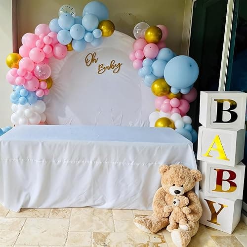 Balloons Pink and Blue, 60 Pack 12 Inch Pastel Light Pink Blue White Gold Balloons, Baby Pink Blue Balloon with Confetti Balloon for Birthday, Gender Reveal, Baby Shower, Boy or Girl Party Decoration - Pink Blue Gold thumbnail 5