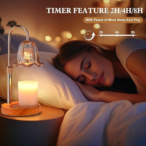 GOIUEDBZ Candle Warmer Lamp Electric: Timer Dimmer Candles Warming Jar Light - Height Adjustable Dimmable Warmers Lamps - Flower No Flame Lamps with Heat Warm Melt Wax - Home Bedroom Decor Table Light thumbnail 5
