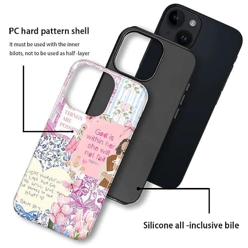 COTAIL Case Designed for iPhone 13 14, Hybrid 2-Layer Case, Military-Grade Protection Durable Shockproof Anti-Scratch Phone Case, Pink Blue Jesus Collage thumbnail 3