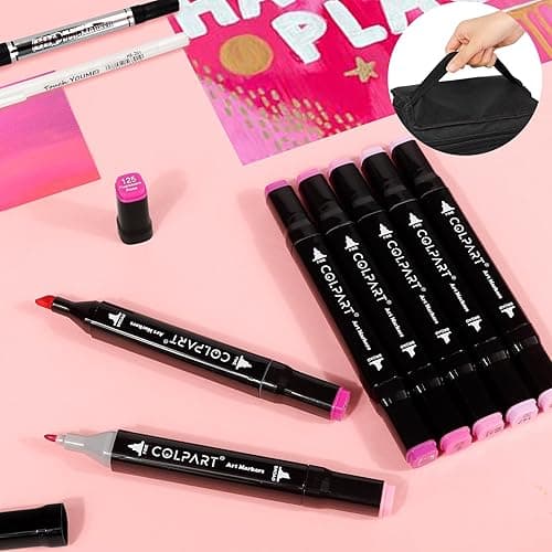 colpart 120 Colors Alcohol Markers Dual Tip Art Markers for Kids Marker Pens with Pen Holder and Case for Adult Painting Supplies Perfect for Painting, Coloring Book, Sketching and Drawing - 120 Color1 thumbnail 4