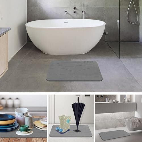JIZEUO Stone Bath Mat, Diatomaceous Earth Shower Mat, Non-Slip Super Absorbent Quick Drying Bathroom Floor Mat，2 Pack, Grey - Gery thumbnail 7