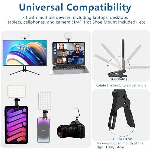 ALTSON 60 LED Portable Selfie Light Video Conference Lighting with Clip & Camera Tripod Adapter Rechargeable 2200mAh CRI 97+, 3 Light Modes for Phone iPhone Webcam Laptop Photo Makeup thumbnail 2
