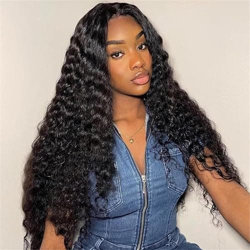 Mairead 28 Inch Long Curly Synthetic Lace Front Wigs for Black Women Loose Deep Wave Black Synthetic Wig Middle Part 4" Simulated Scalp Small Lace Front Wigs Natural Looking Crimps Curls Wig thumbnail 8
