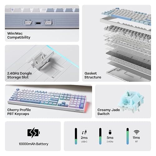 EPOMAKER TH108 Full Size Mechanical Keyboard (Blue&White, Creamy Jade) thumbnail 2