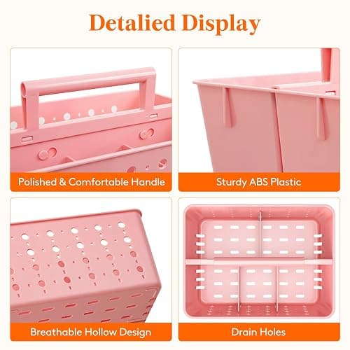 Lifewit Portable Shower Caddy with Handle, 1 Pcs Plastic Shower Caddy Dorm with Holes, Clean Organizer Basket for Bathroom, College, Dorm Room Essentials, Pink thumbnail 7