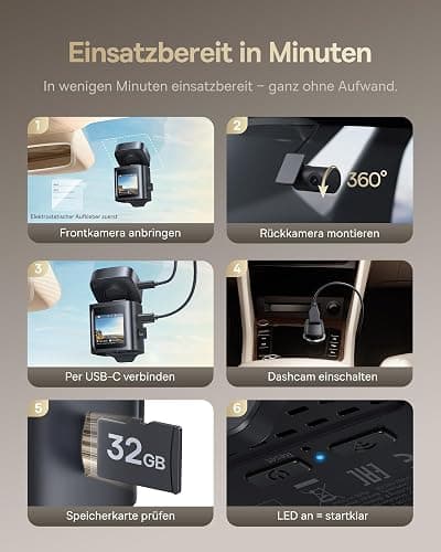 Baseus VD1 Pro Dashcam Auto Vorne Hinten 4K+1080P, Solar-Dashcam mit 14-Tägiger Batterie-Standby-Parkmodus, Dash Camera Auto mit Akku, STARVIS Nachtsicht, 5GHz WLAN, GPS, 32GB Karte thumbnail 8