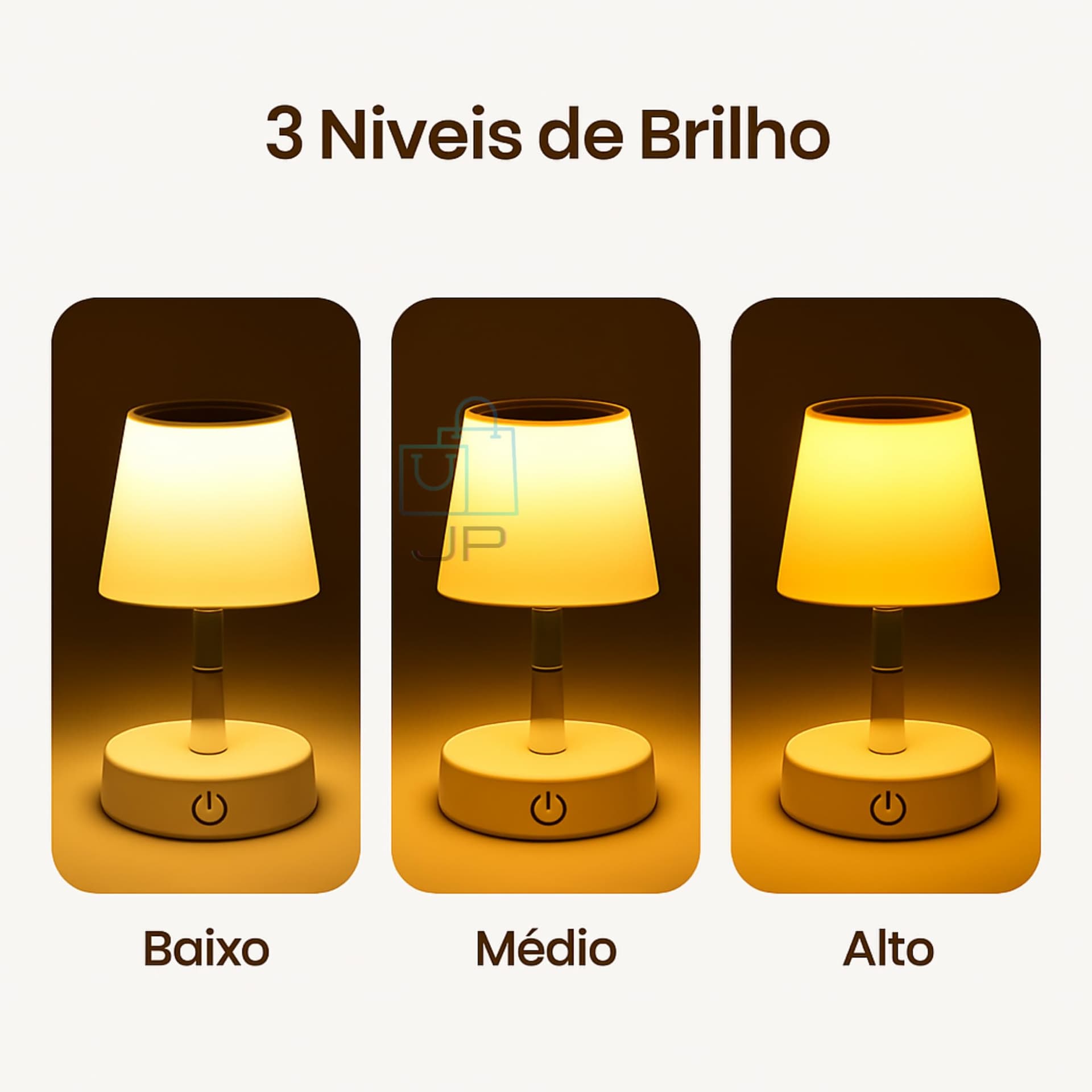 Abajur de Mesa LED Recarregável Touch 3 Níveis de Luz Luminária Portátil sem Fio Dimerizável com Base Antiderrapante Ideal para Quarto, Escritório, Estudo – JP Varejo Online® thumbnail 5