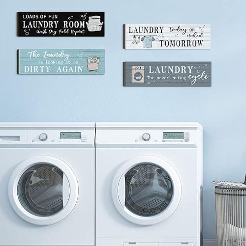 Laundry Room Wooden Funny Sign Wall Plaque Rustic Farmhouse Vintage Bathroom Laundry Rules Hanging Decor, 4 Pieces (Multi Color) thumbnail 6