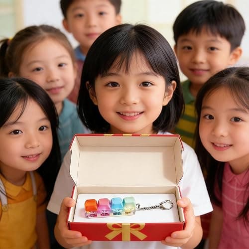 4 Packs Fidget Keyboard Keychain Toy, Keyboard with LED Lights Clicker Fidget Stress Relief Keyboard, Fidget Clicker Gifts for Kids Easter Christmas (Macaron) thumbnail 6